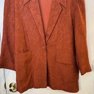 Rust colored brocade fabric blazer